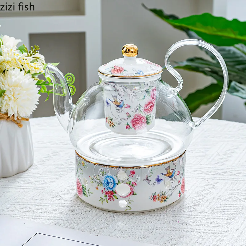 

Flower and Bird Ceramic Teapot Kettle Coffee Pots Flower Tea Pot Heating Base Water Bottle Mother Child Pot Afternoon Tea Pots