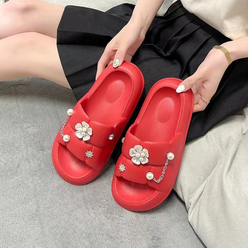 Hot sell Simple fashion Pearl chain and five-petal flower set Shoe Buckle Accessories for hole clogs shoe decor of girls Gift