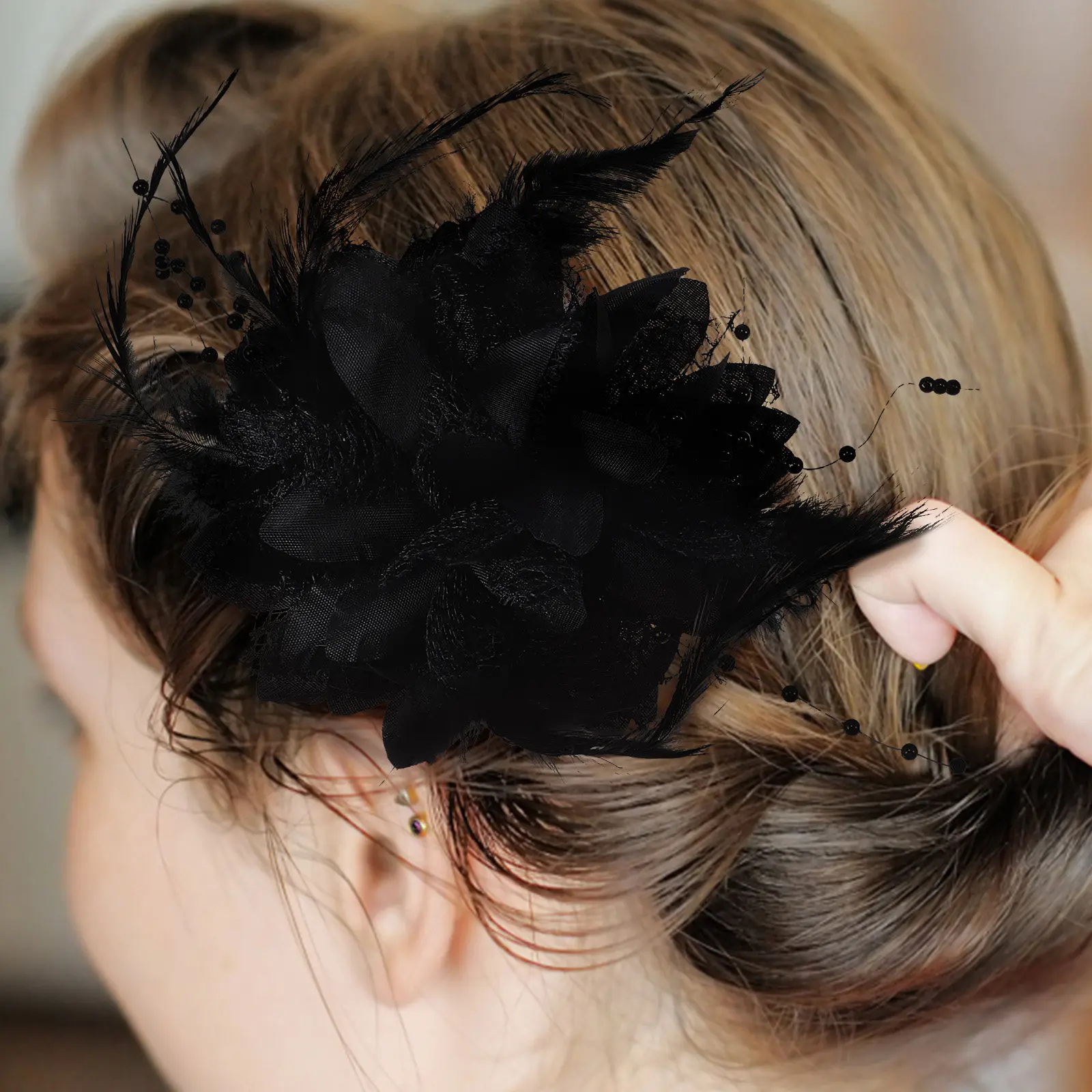 

4Pcs Flower Hair Clips Black Rose Cloth Large Fashion Hair Accessories for Women Bridal Parties Daily Wear Black Barrettes