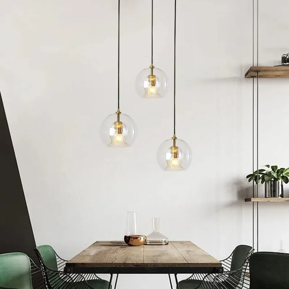 

Modern Led Pendant Light Gold Glass Ball Lampshade Hanging Lights Fixtures for Dining Room Bedroom Decoration Lighting