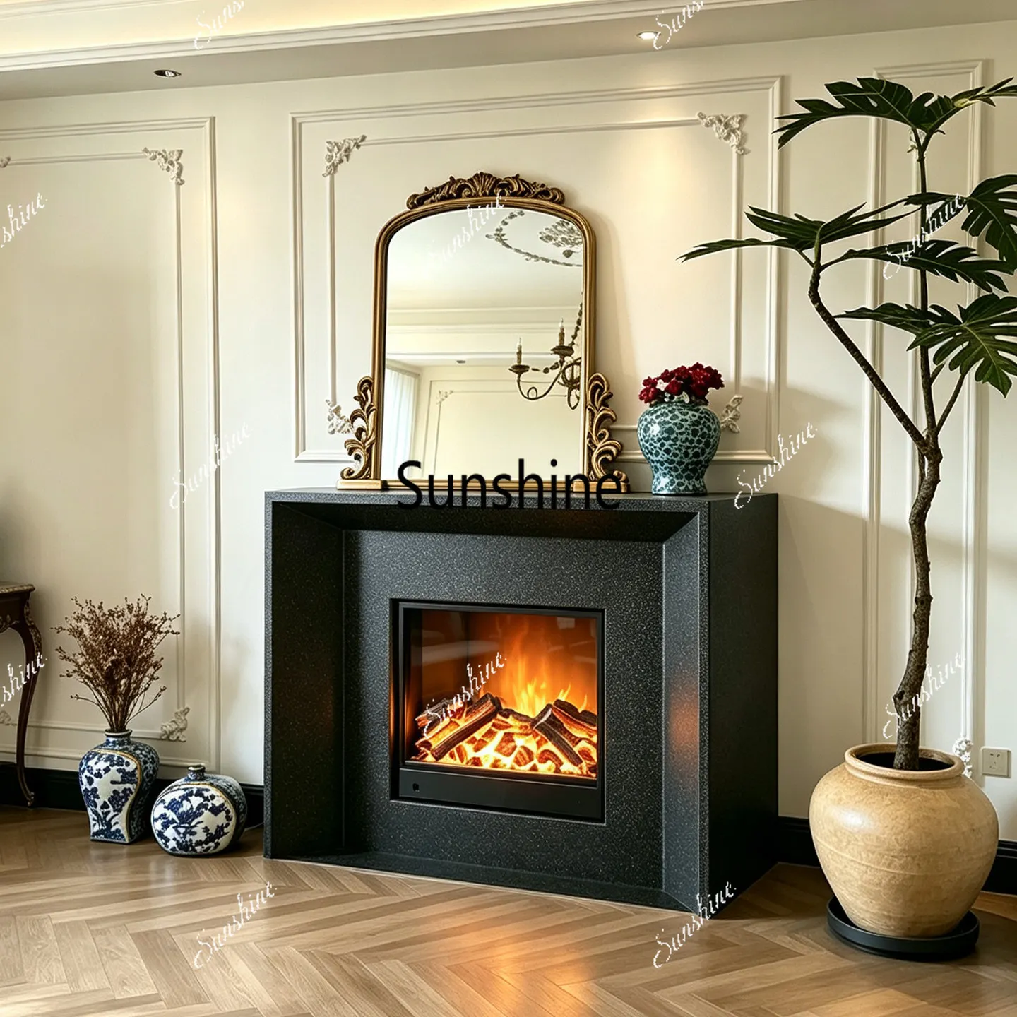 American retro simulated flame fireplace core home entrance cabinet
