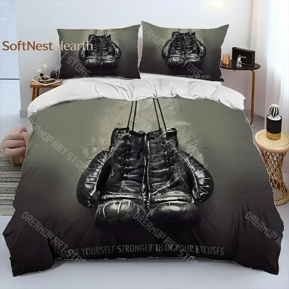 2026 3D Boxing Gloves Boxer Fight Comforter Bedding Set,Duvet Cover Bed Set Quilt Cover Pillowcase,King Queen Size Bedding Set A