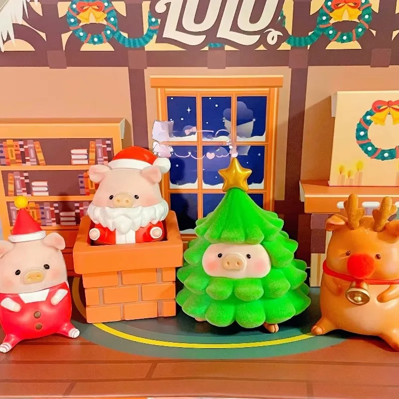 LULU PIG Merry Christmas House LET'S GO PICNIC Kawaii Piggy Figure Art Toy Trendy Gift XMAS Decoration Collection