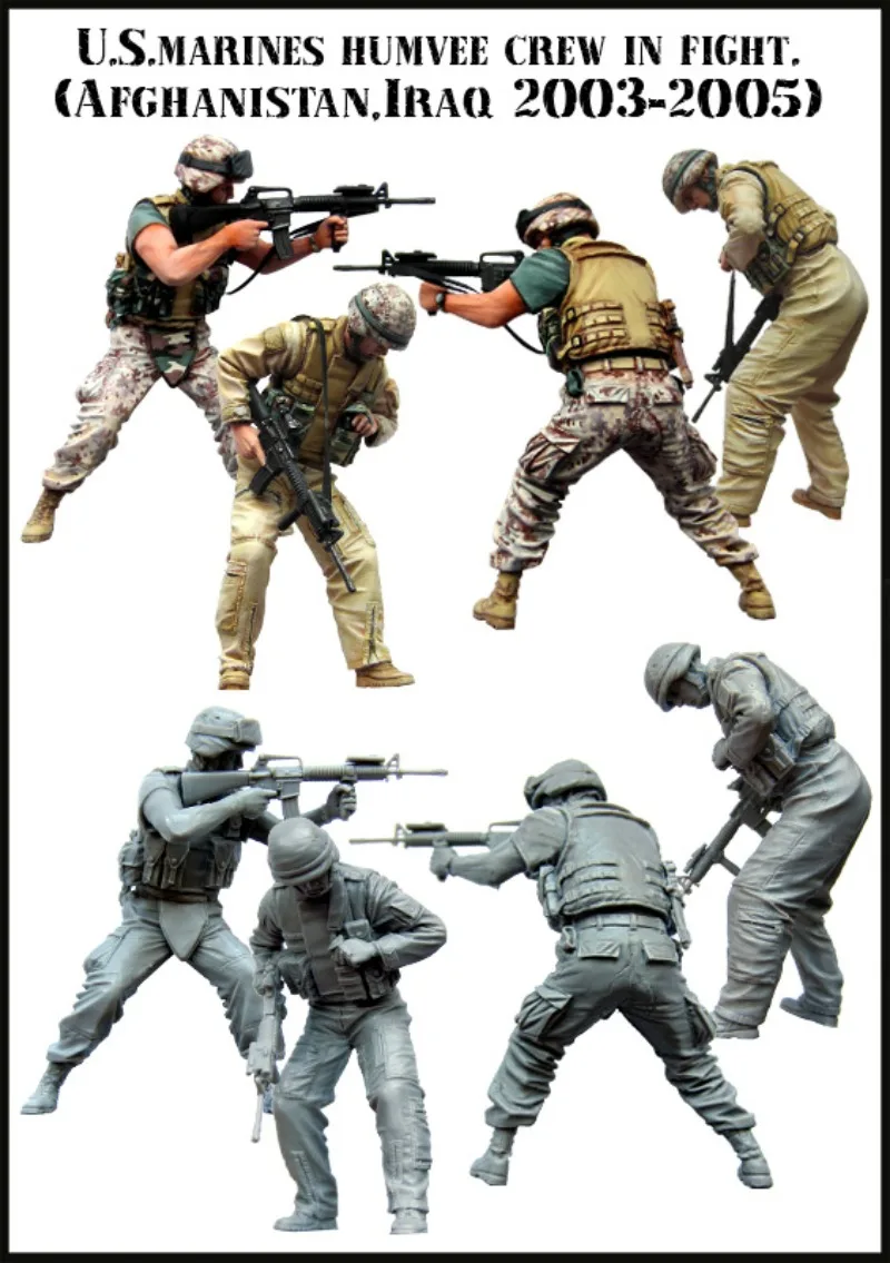 1/35 Scale Resin Model Figure Kit U.S. Marines Humvee Crew in Fight Miniature GK Toy Unassembled and Unpainted