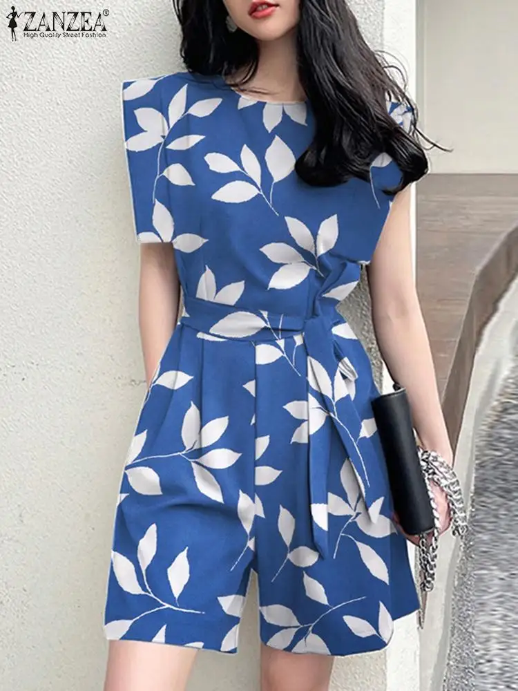 ZANZEA Bohemian Floral Printed Jumpsuit Female Elegant Beach Playsuits Summer Stylish Sleeveless Rompers Casual O-Neck Overalls