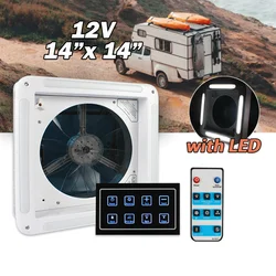 Acessórios para caravana TYTXRV Ventilador de ventilação de teto RV de 14 polegadas 12V com luz LED e tampa de fumaça com ventilador de ventilação com controle remoto