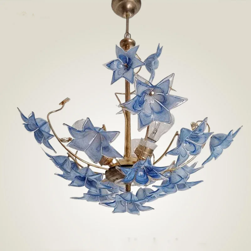 

2025 New Murano Handmade Glass Chandelier Brass Blue Orange Dimmable Ceilings Lustre for Hotel Villa Restaurant