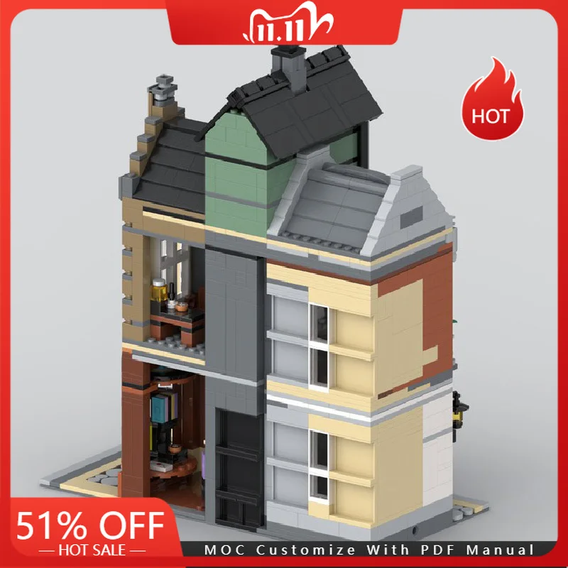 1781 Uds. MOC City famosas vistas a la calle, bloques de construcción modulares de lujo, montaje Diy, juguetes para niños, conjunto de regalos de navidad