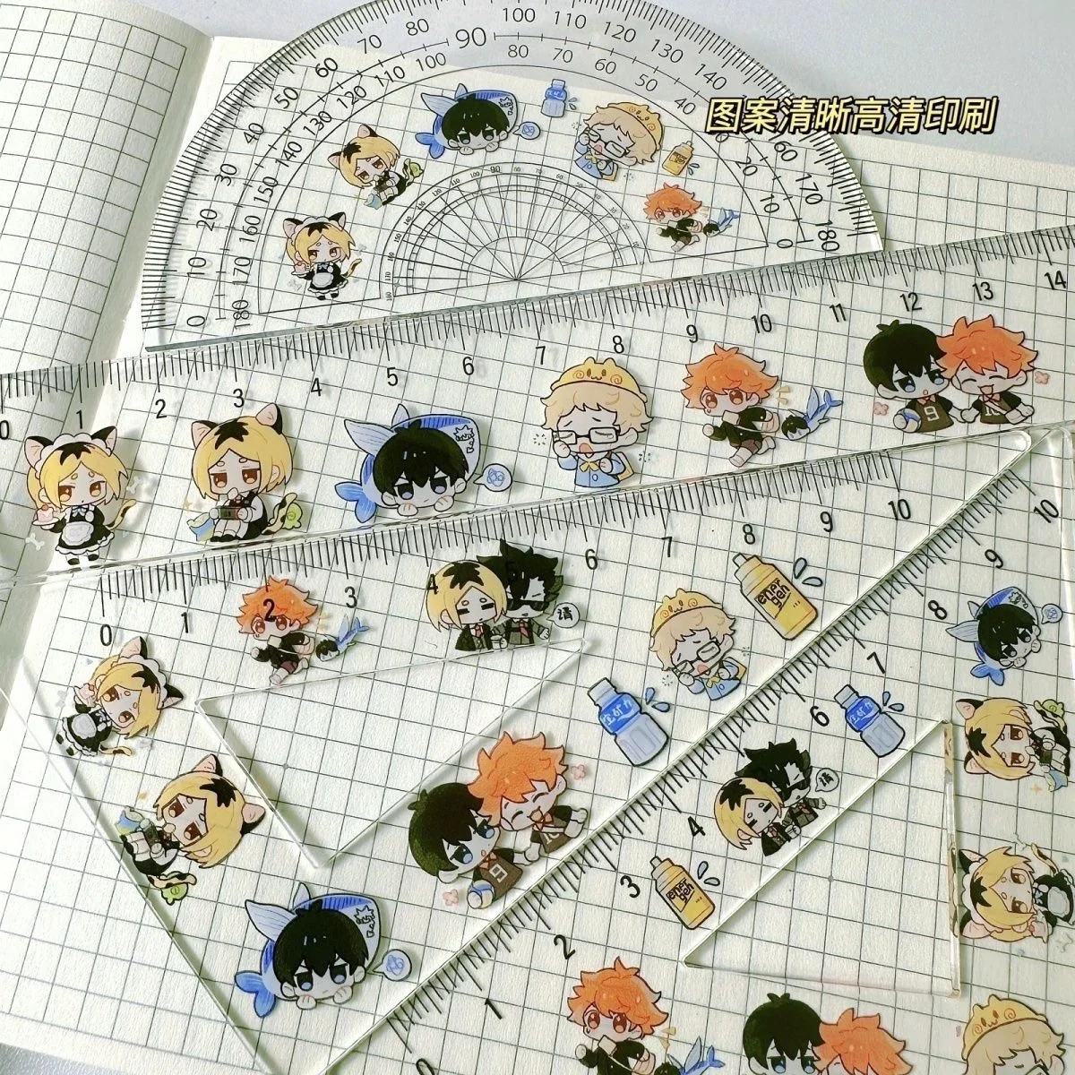 Anime Haikyuu!! Cosplay Cartoon Lucency Ruler Student Tape Four-piece Suit Set Square Cute School Supplies Birthday Xmas Gift