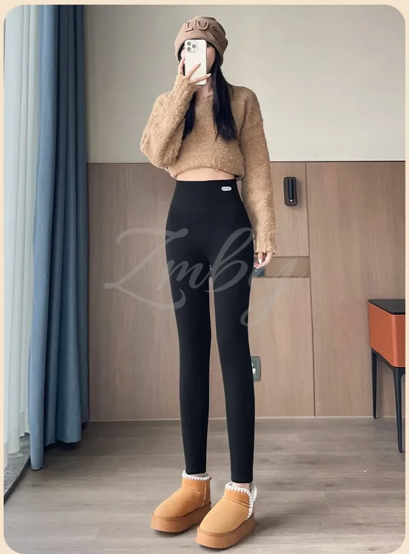Women's Extra Thick Warm Fleece Lined Winter Leggings Elastic High Waist Thermal Pants Woman Slim Fit Solid Knit Long Trousers