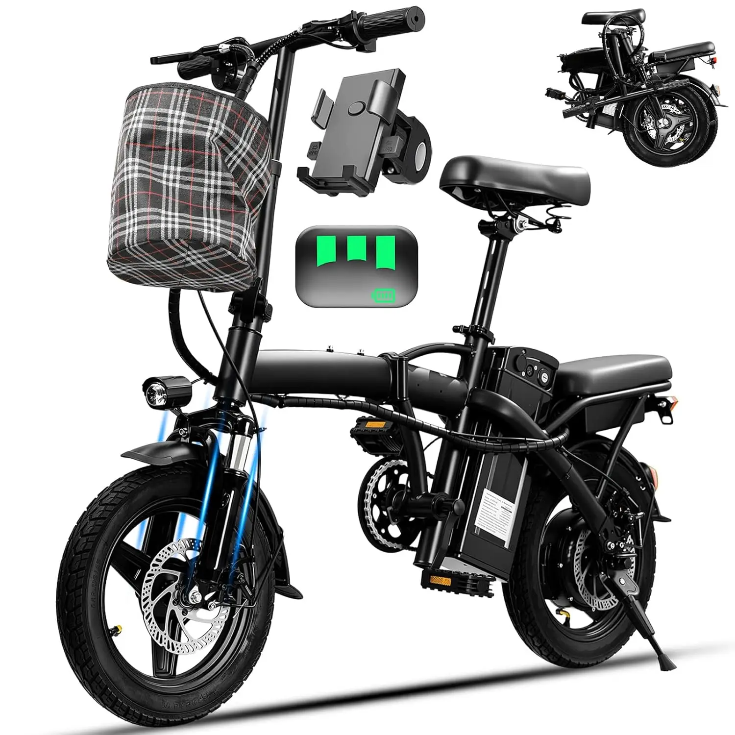 

Adults Teens Electric Bike Commuting Folding Ebike 560W Motor 48V Battery 24MPH 3 Level Pedals Customized
