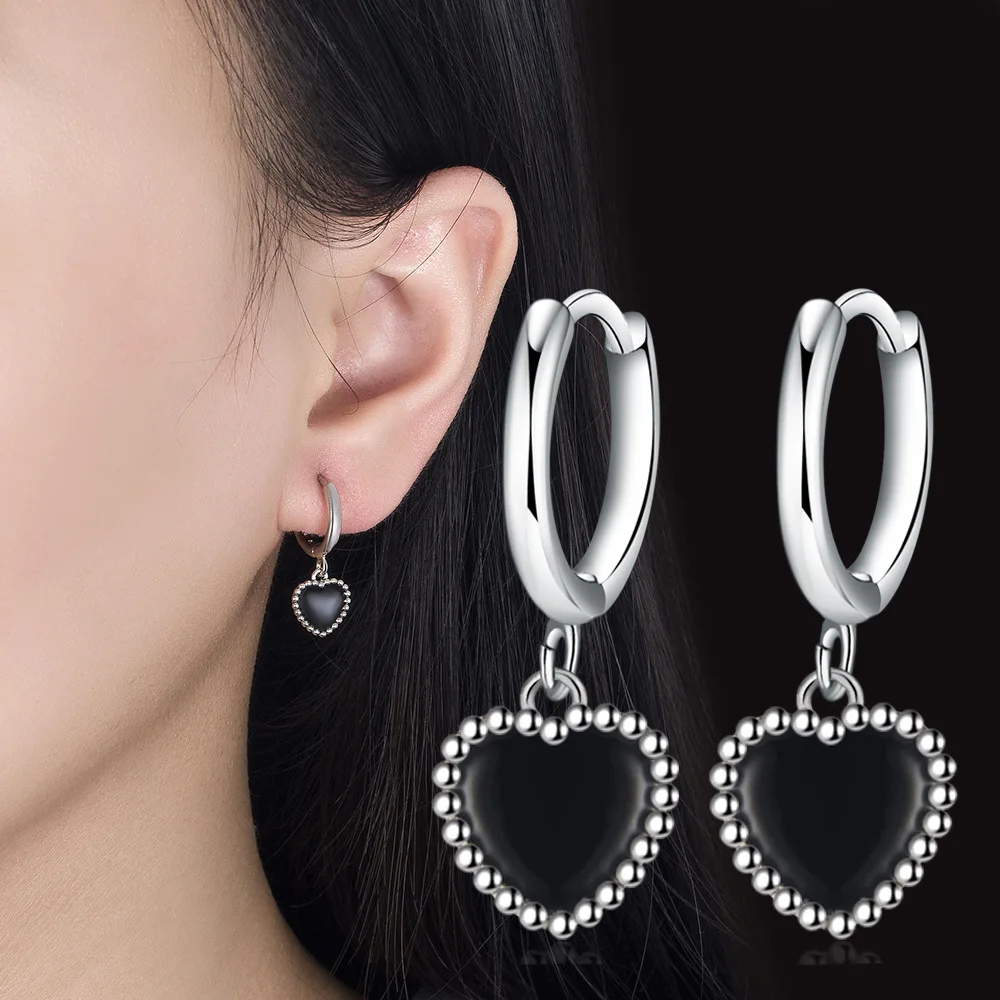 

Luxury 925 Sterling Silver Black Heart Earrings For Women Luxury Designer Jewelry Accessories Novelties 2023 Trend To Sell