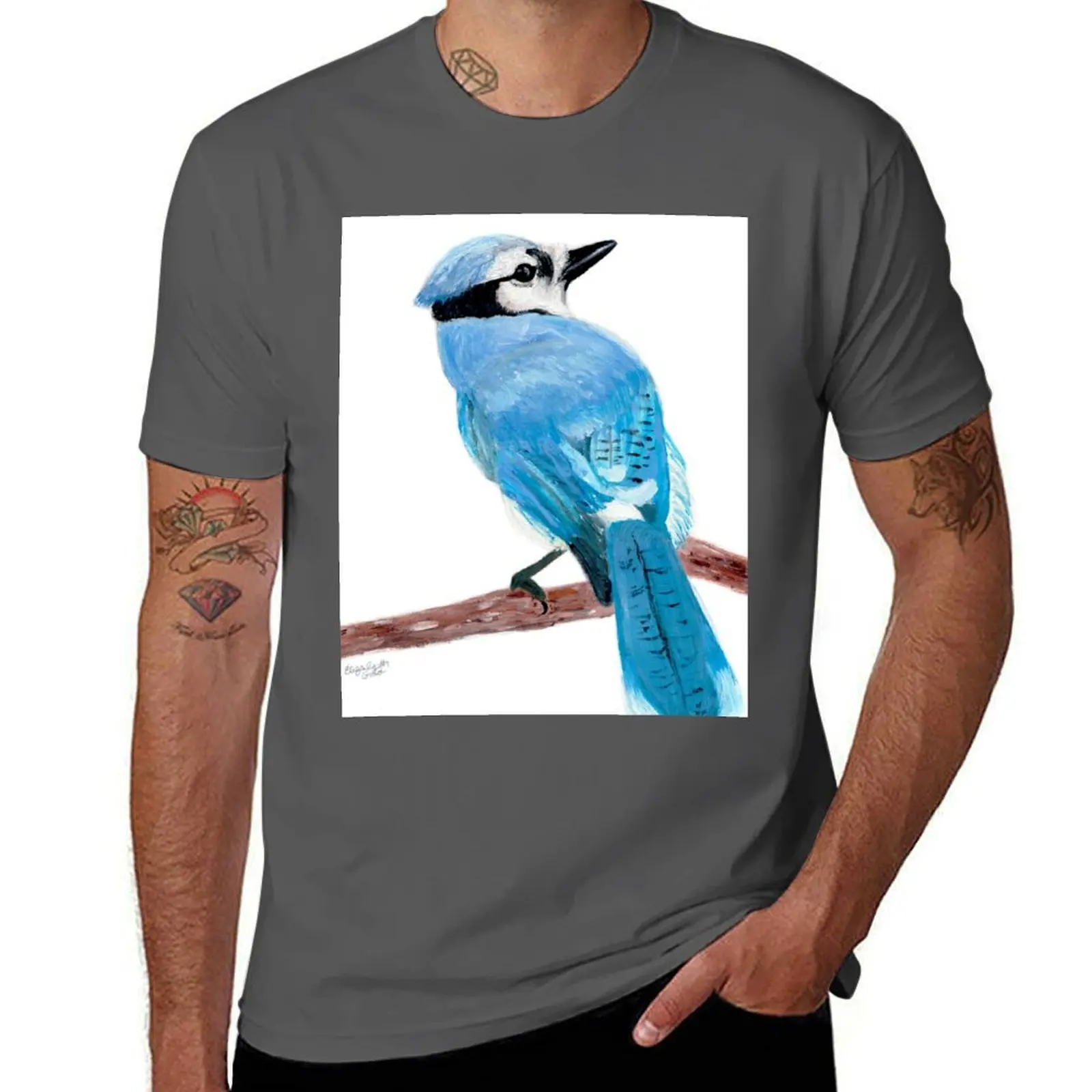 

Blue Jay on Branch T-Shirt black cotton t-shirt plain for man package man t shirt summer T-Shirt
