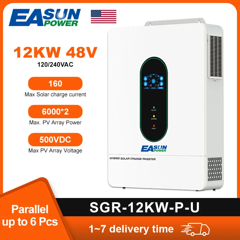 

Гибридный инвертор EASUN POWER 12 кВт, 48 В, 120 В, 240 В, разделенный фазный солнечный инвертор, двойной параллельный MPPT с солнечным контроллером Wi-Fi 2 MPPT