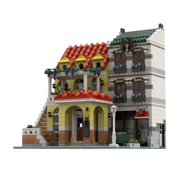 도시 스트리트 뷰 모델 MOC 빌딩 벽돌 이탈리아 레스토랑 모듈 형 기술 선물 휴일 조립 어린이 장난감 정장