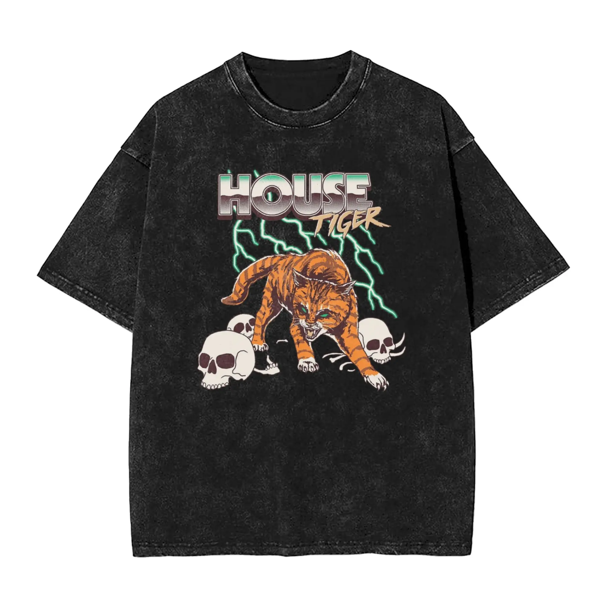 

House Tiger T Shirt Hip Hop Washed Cotton Harajuku T-Shirt Fashion Men Women Streetwear Graphic Tee Shirt