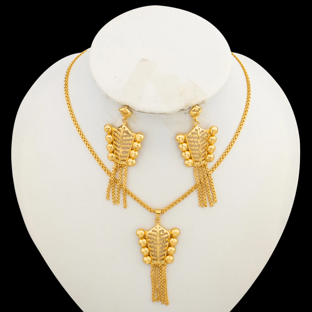 

18K Gold Plated Italian Color Jewelry Set for Women, Pendant Necklace & Earrings, Bohemia Engagement Gift, Elegant Jewellery Wom