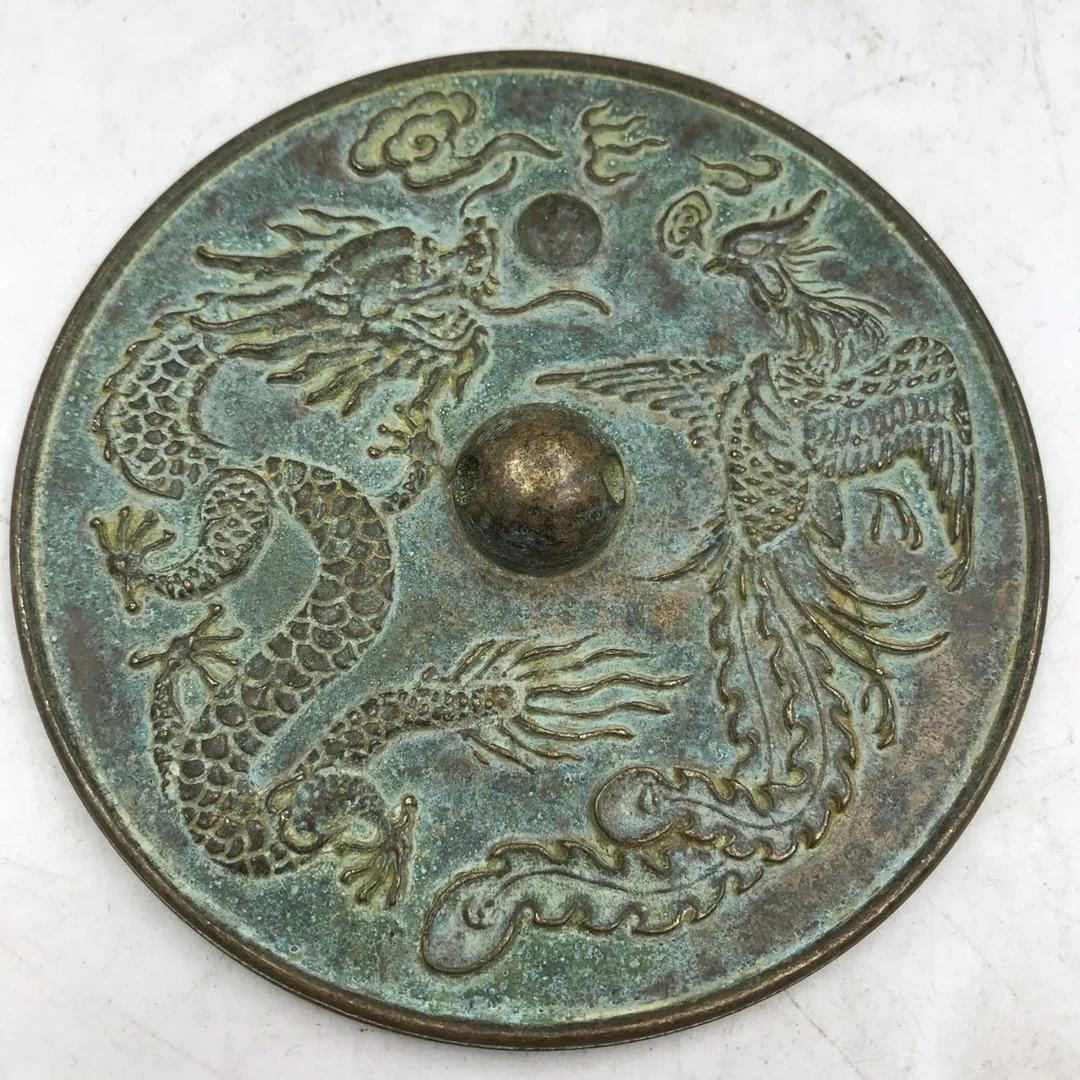 China ancient Bronze mirror Dragon and Phoenix design fengshui safety decoration mirror Home decor metal crafts