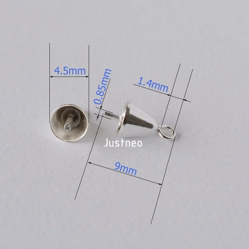 Solid 925 Sterling Silver Drop-shaped Pearl Cup Pendant Bail Connector with Pin, jewelry DIY silver findings/components.