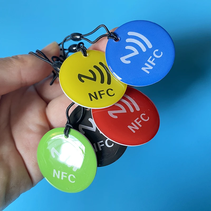 10pcs For All NFC Enabled Phone NFC Tags Lable Ntag213 Epoxy Card RFID 13.56MHz 144 Bytes RFID Token With Rope Waterproof