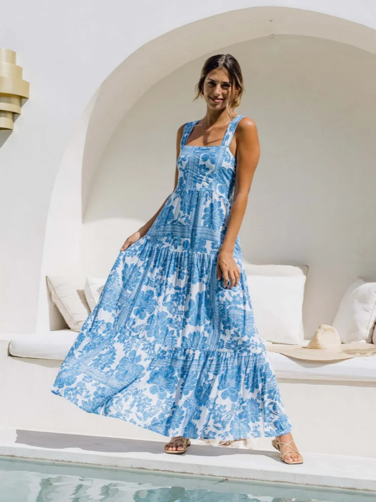 

Sister Star Women's Comfortable Casual Loose Halter Dress Bohemian Vacation Style Fresh Oxygen Out Eye-catching Beach Dresses