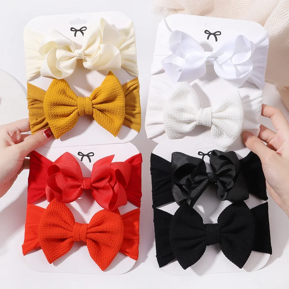 2pcs/set Baby Girl Headband Infant Hair Accessories Bows Newborn Headwear Elastic Gift Toddler Bandage Ribbon Soft Bowknot Gift image 3