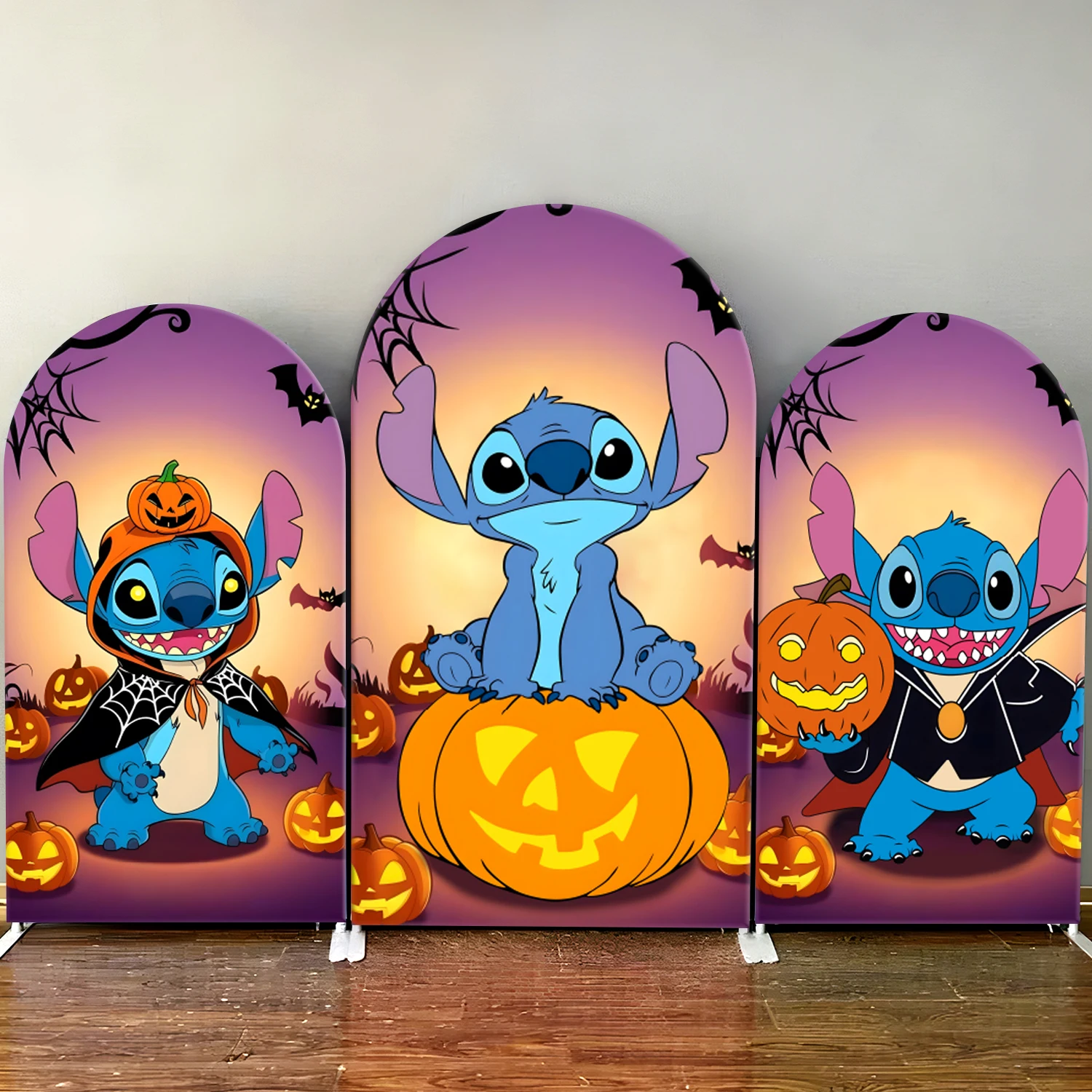

TB Happy Halloween Arch Backdrop Cover Disney Stitch Theme for Kids Birthday Party Baby Shower Photo Background Elastic Fabric