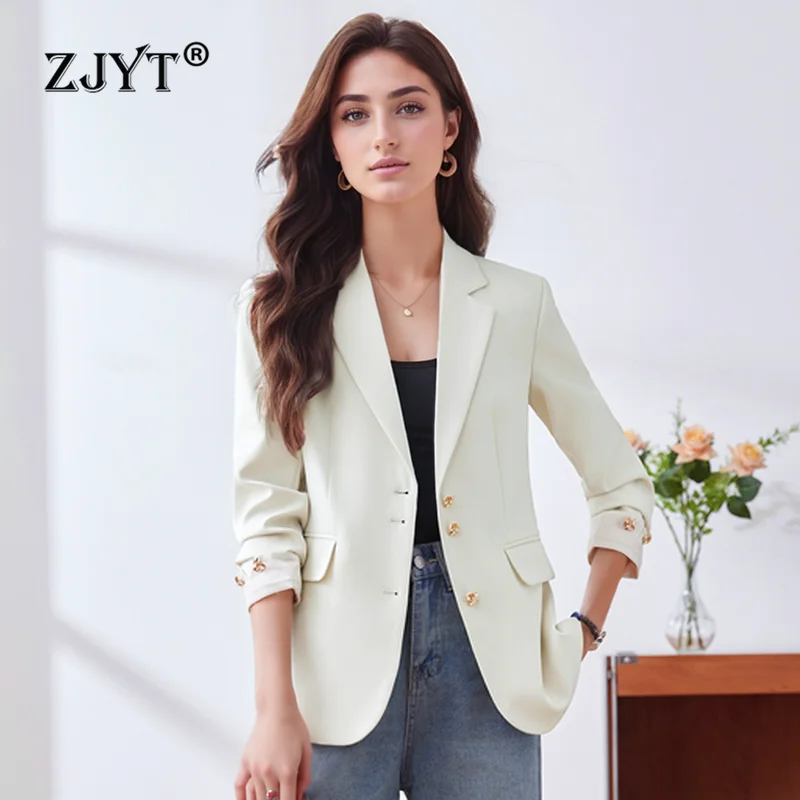 

ZJYT Fashion Autumn Outerwears Woman Clothing 2024 Elegant Office Lady Blazers Mujer New In Coats Women's Jackets Plus Size