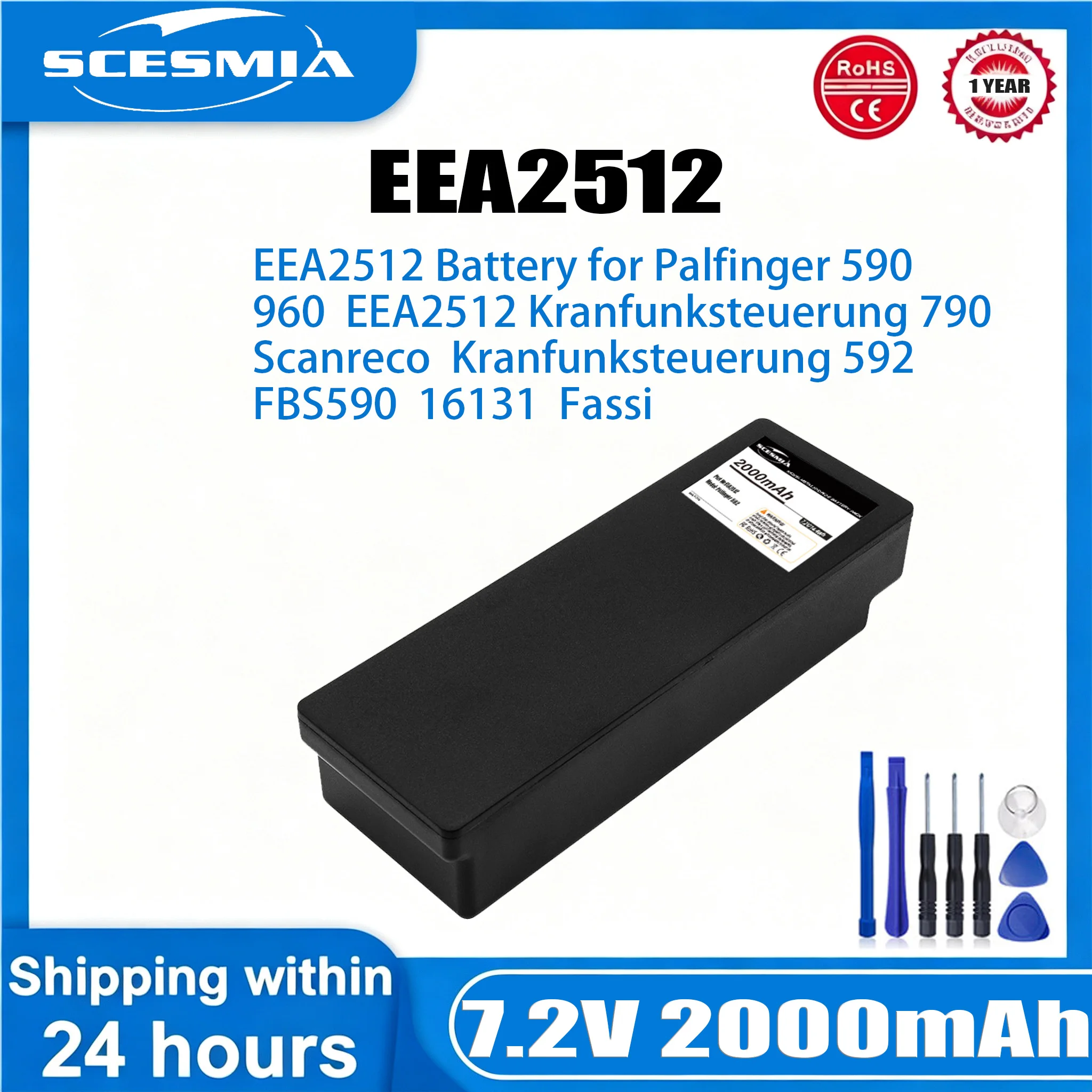 Battery 7.2V/2000mAh for Palfinger Kranfunksteuerung 590,790,960,592,EEA2512, RC400, RC-400,Fassi, Effer,Cifa, Mini