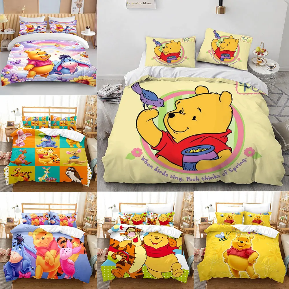 

Winnie The Pooh Printed Bedding Sets Cartoon Comforter Cover Bed Cover Duvet Cover Pillow Case 2-3 Pieces Sets Kids Adult Size