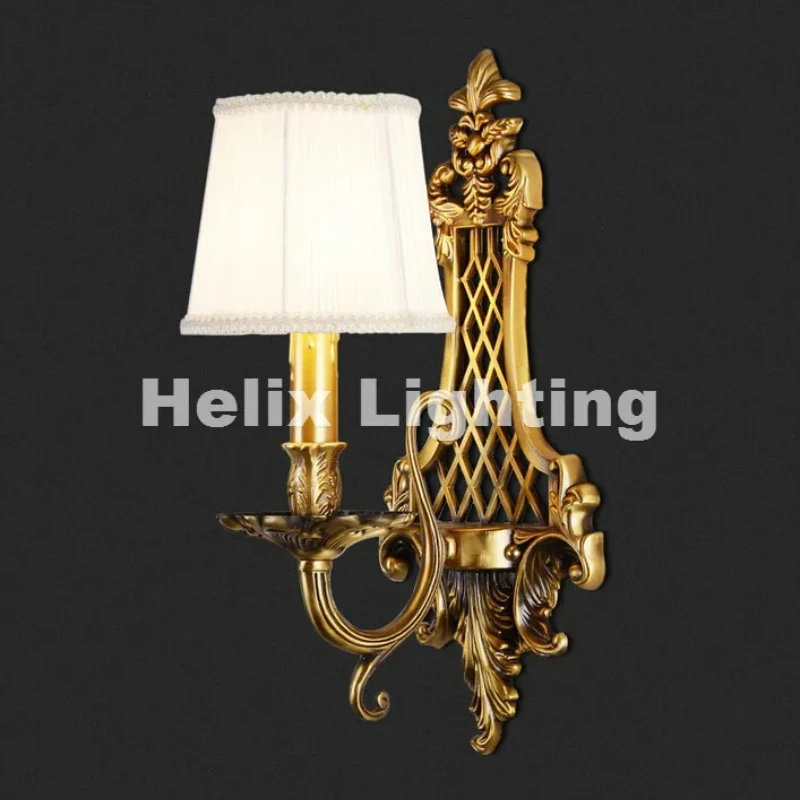 

D190mm H410mm Classical Golden Brass Wall Lamp Brass Wall Sconce for Hotel With Fabric Shade Modern crystal wall lamp Lustre