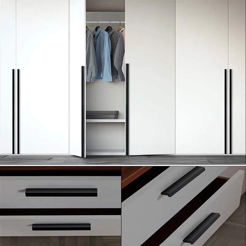 Moderner, minimalistischer Kleiderschrankgriff aus schwarzer Aluminiumlegierung, Schranktürgriff, Schrank-Schubladengriff, Kommoden für Schlafzimmer, Schublade