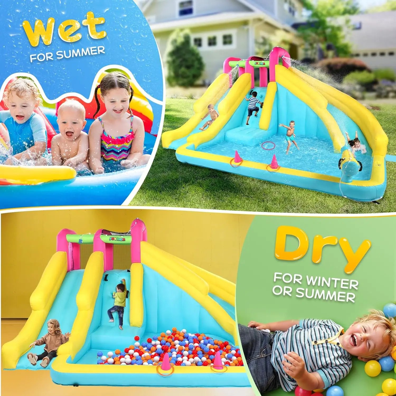 Corrediça de água inflável com corrediça de água de gramado de 20 pés e bodyboard, correios de água para quintal infantil com mola e piscina, sopro de 1min