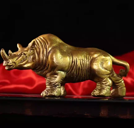 Brass Rhinoceros Unicorn Bronze Ox Zhaocai Wangcai Town House Office Crafts Decoration