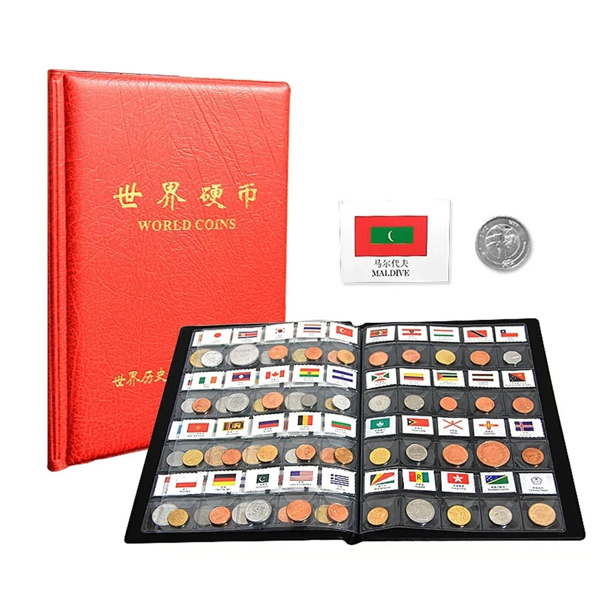 60/120/180 Monedas de Diferentes Países y Regiones con Álbum y Bandera, Colección de Historia Mundial, Regalo Creativo