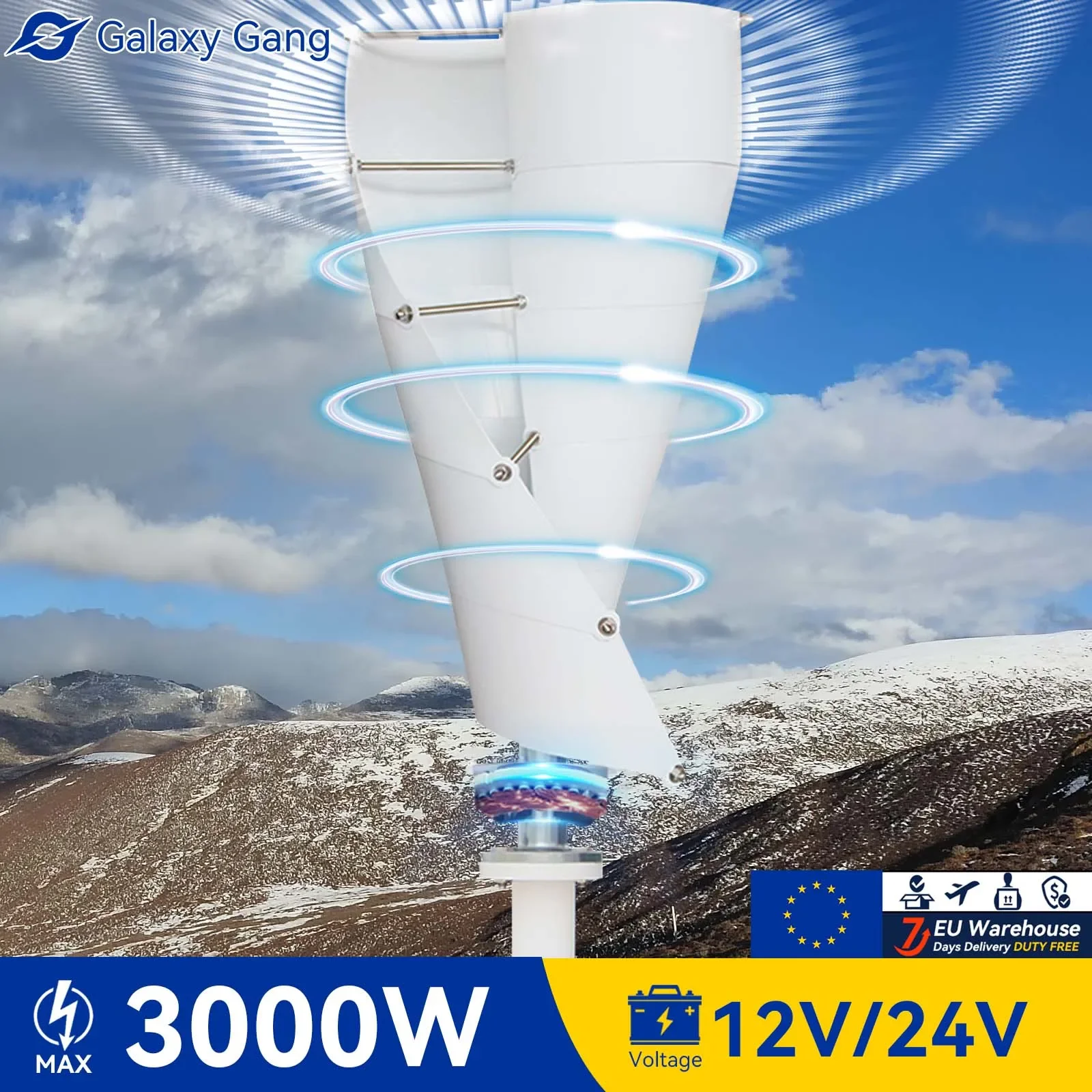 EU delivery Galaxy Gang Vertical Wind Turbine Generator 3000W 12v 24v 48v Windmills With MPPT Hybrid Controller For Home Use