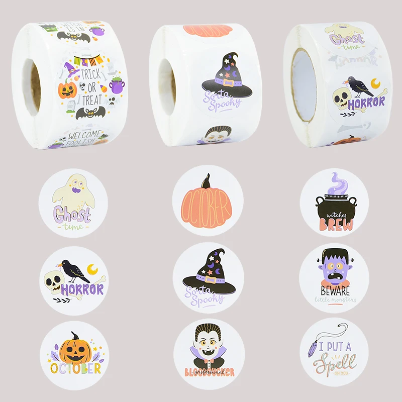 

1roll Halloween Paper Stickers Horror Ghost Pumpkin Gifts Sealing Label Adhesive Sticker DIY Halloween Party Gift Decor Stickers