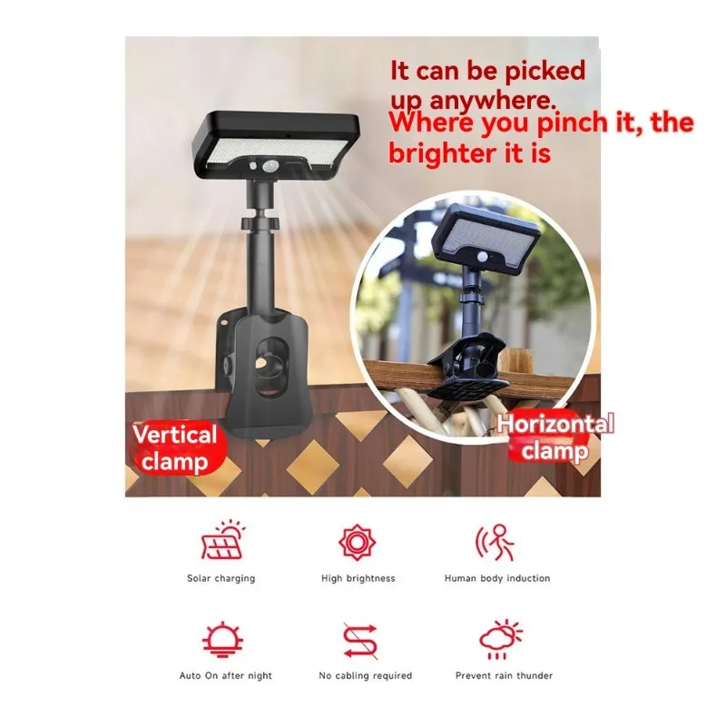 A50U Motion Sensor Solar Clip-On LED Street Light, IP65 Waterproof Wall Lamp For Outdoor For Camping Garden Yard Tent