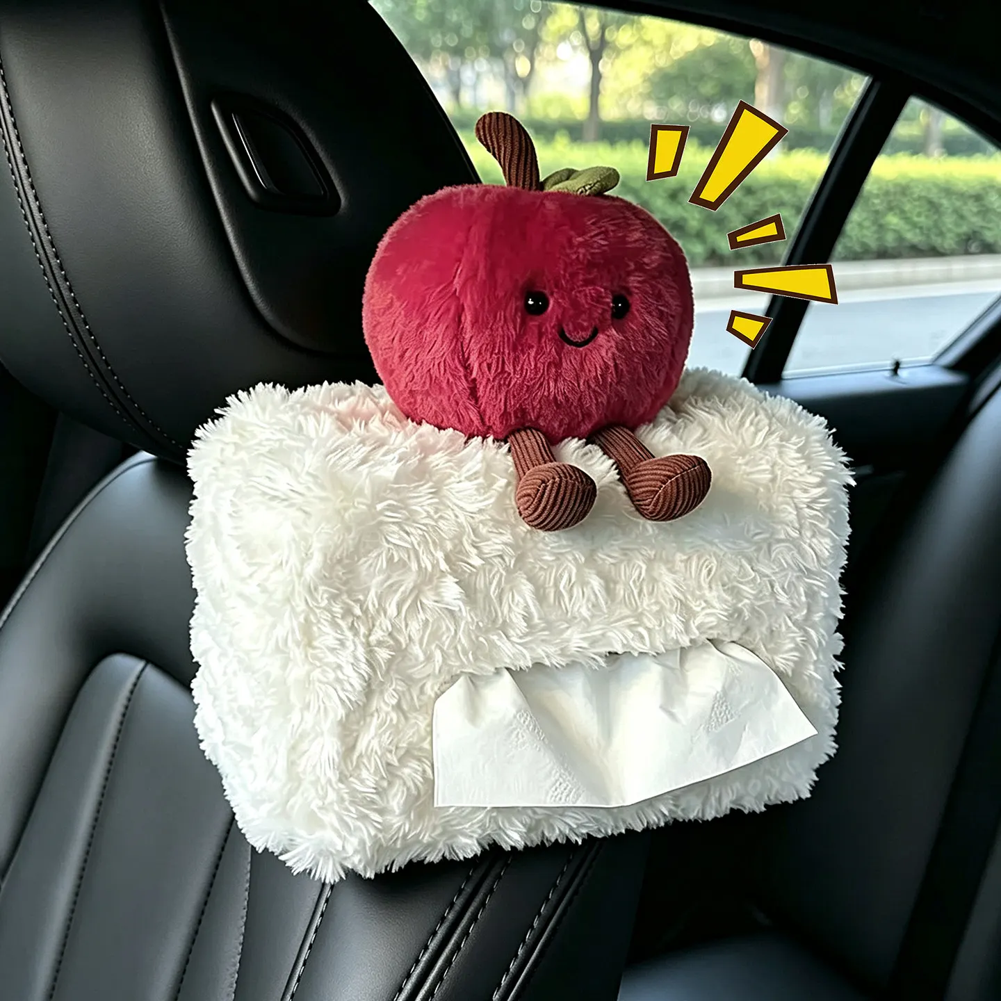 Cute Plush Apple Car Tissue Box Holder Soft Fluffy Interior Decoration Safe Blessing Gift