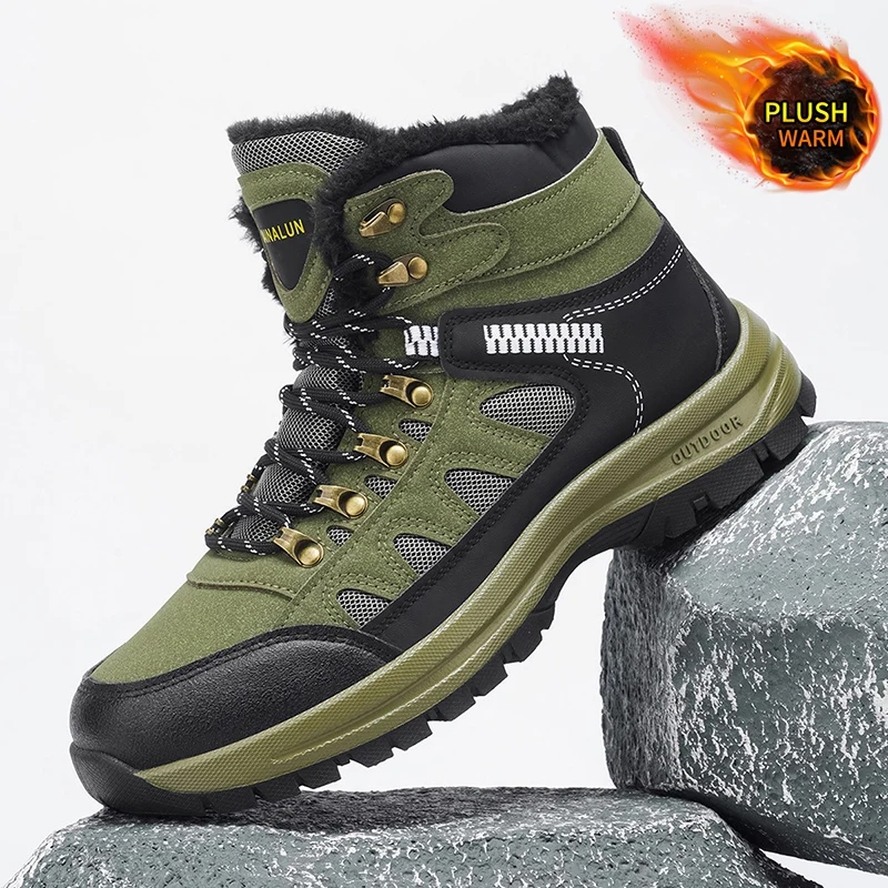 Men's Snow Boots with Warm Lining, Durable Soles, Round Toe Design, Suitable for Winter Outdoor Walks, Hiking, and Casual Street