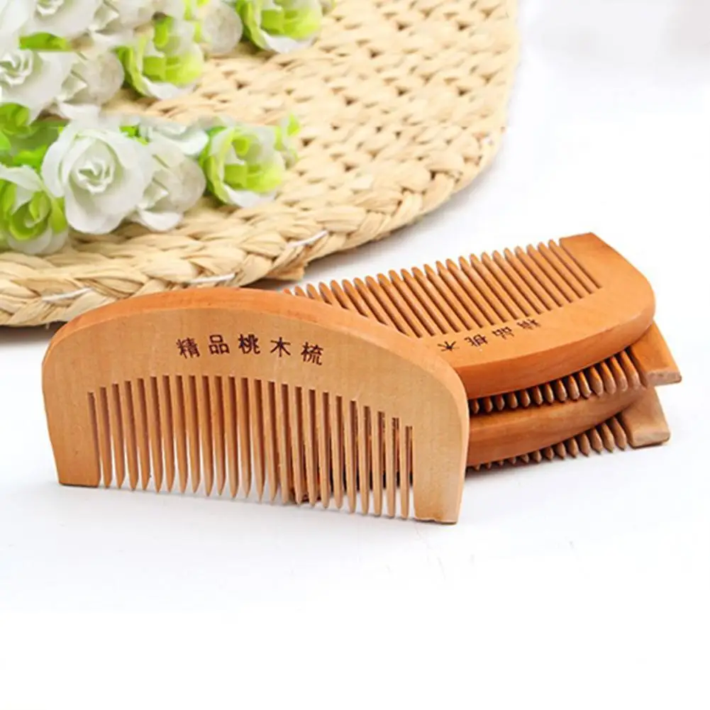 1/3 Uds peine de madera de Durazno Natural dientes cerrados cabeza antiestática masaje barba cuidado del cabello herramientas de madera accesorios de Belleza del cabello