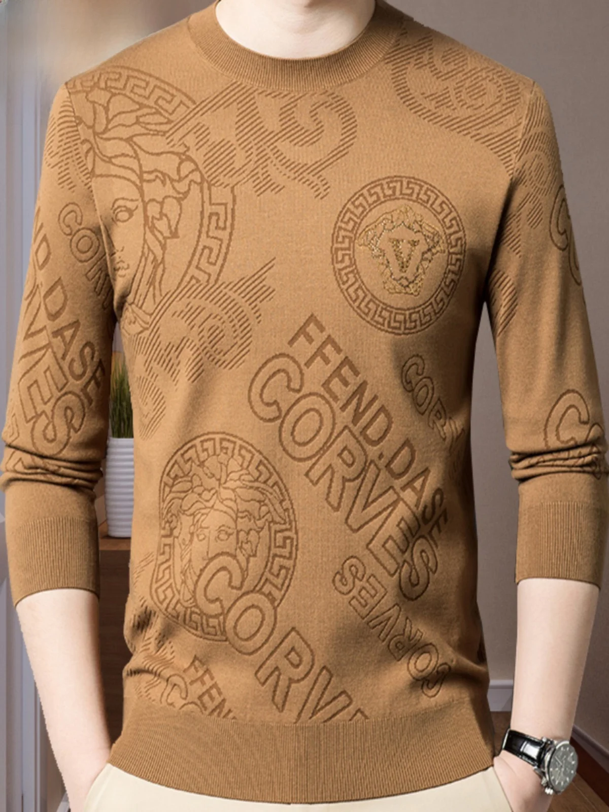 

Slim Fit Woolen Long Sve T-irt Men's round Ne Thin Knitted Sweater Faionable Ci Casual Sle Spring Autumn Wear