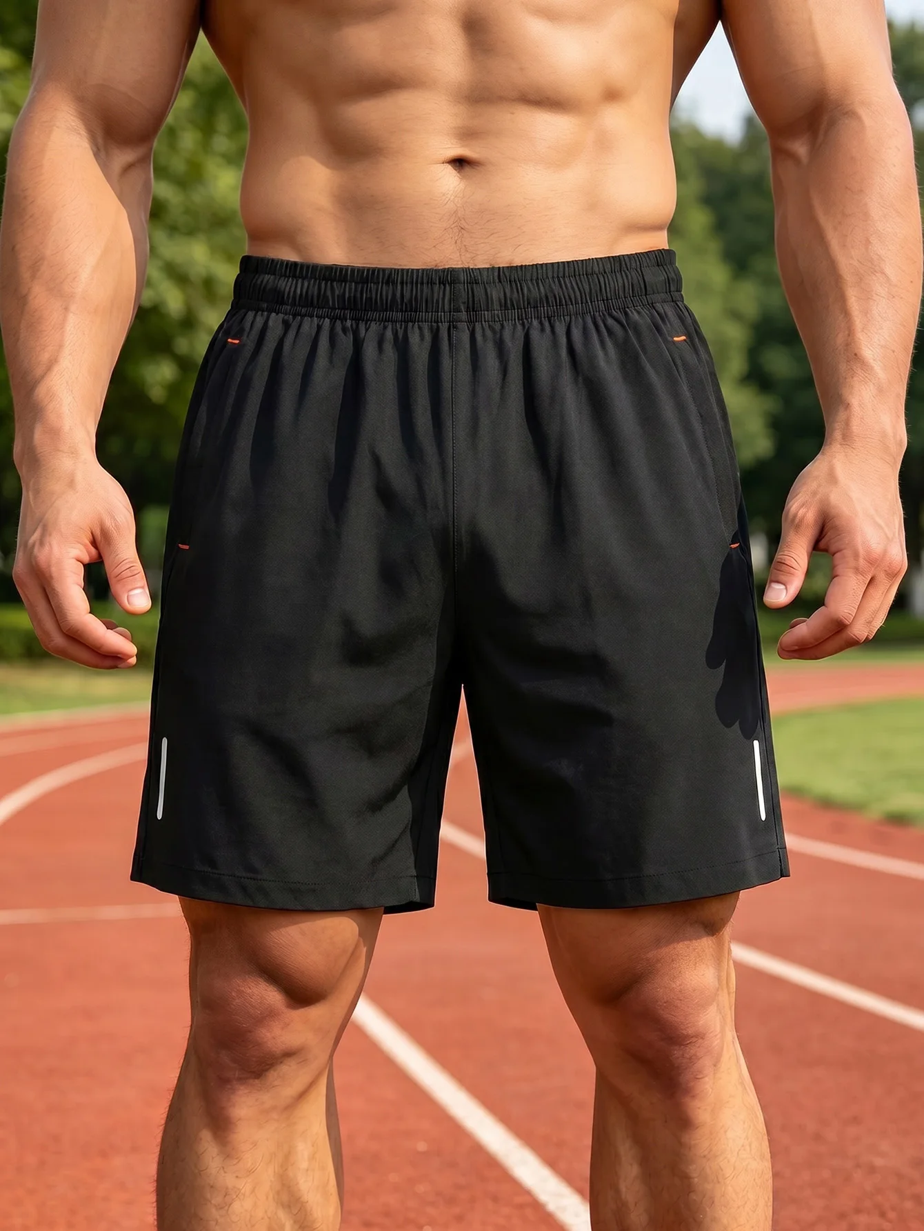 Men's casual fashion breathable quick-drying shorts with zipper pockets and drawstrings, suitable for outdoor leisure sports.