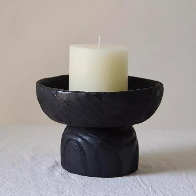 Charred Wooden Storage Trays Do Old Fruit Bowl Rustic Display Tray for Villa Decorations Homestay Model Room Candle Holder