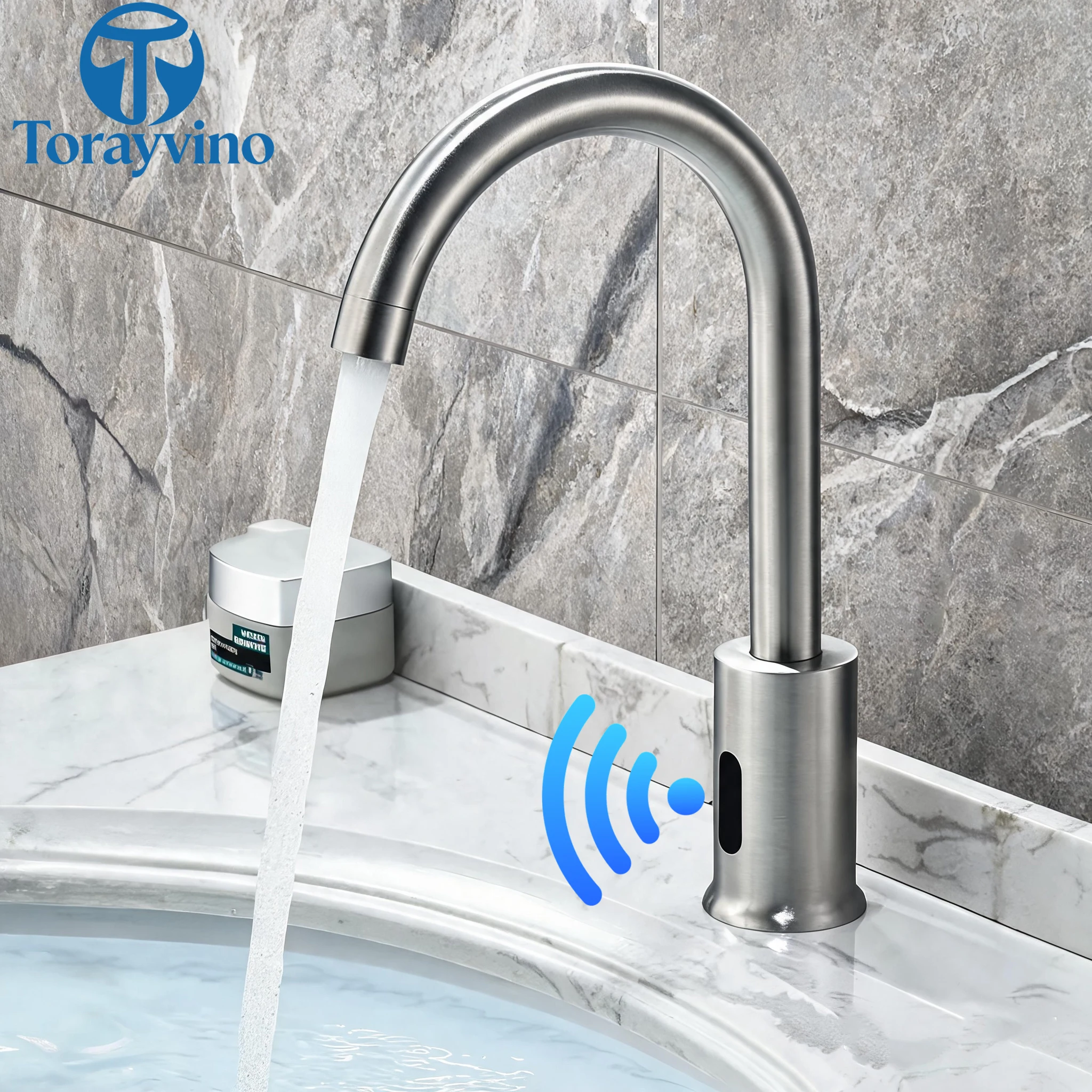Torayvino Nickel Bathroom Basin Sensor Faucet Hot Cold Water Mixer Deck Mounted Automatic Hands Touchless Sensor Faucet Tap Sink