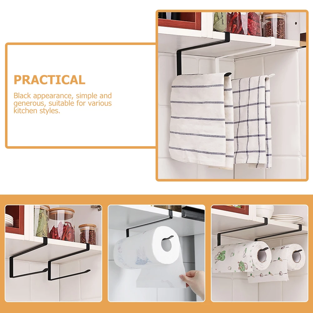 

2pcs Under Cabinet Paper Towel Holder Heavy Duty Wrought Iron Roll Dispenser No Drilling Easy Install Black Kitchen Storage Rack