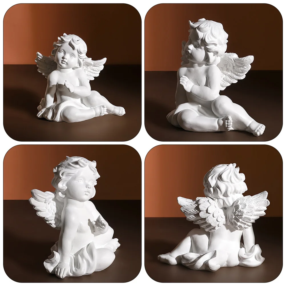 

2Pcs Resin Angel Sculpture Retro-Inspired Interior Decor Piece for Living Room Bedroom Tabletop Portable Stable Base
