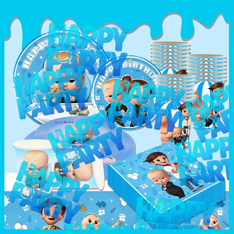 Birthday Party Decoration Bossed Baby Birthday Party Decoration  Party Supply Tableware Set Plate Cup Napkin Tablecloth Balloon - view 2