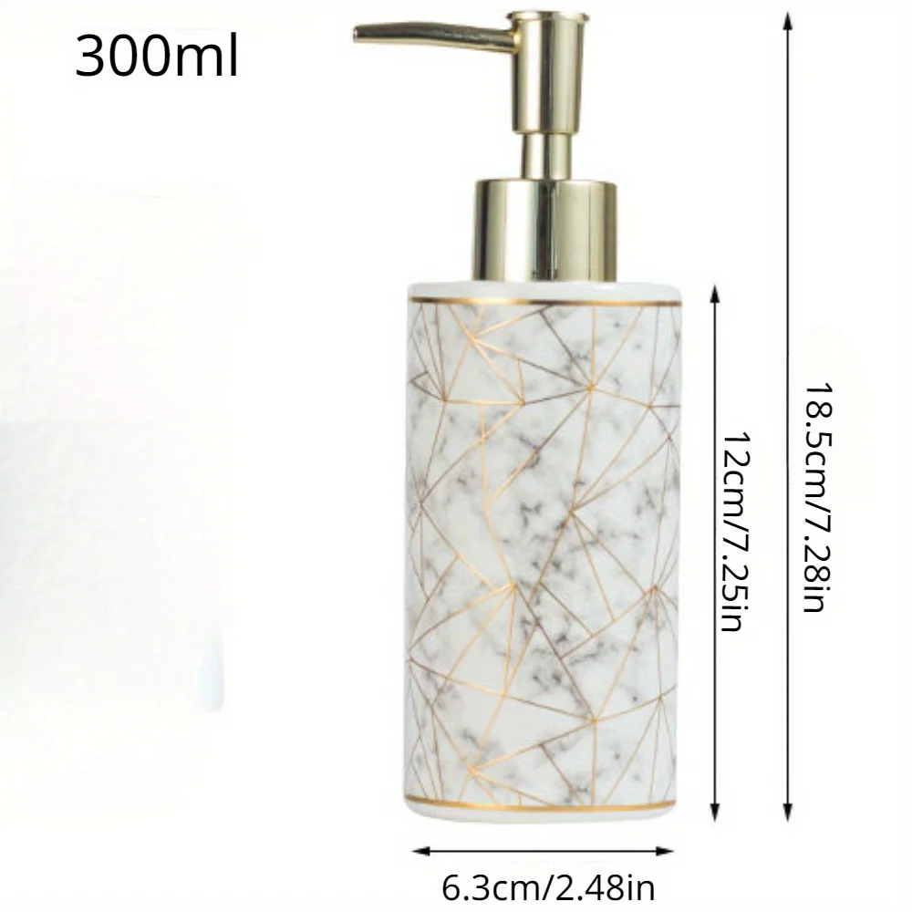 1pc Marble Pattern Ceramic Soap Dispenser,10.14oz Press Type Lotion Dispenser, Refillable Empty Bottle For Shampoo Shower Gel, B