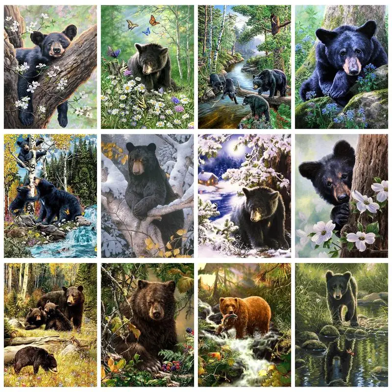 RUOPOTY 40x50cm Painting By Numbers Handiwork Black Bear Number Painting On Canvas Decorative Painting Gift Artwork Animal